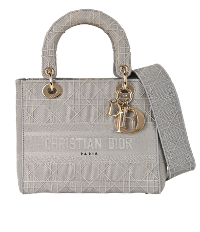 Medium Lady D-Lite Bag, &pound;2,300, Handbags, Grey, Canvas, Front view